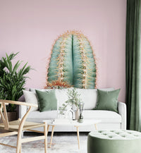 Minimalist cactus wallpaper in pastel blush tones

