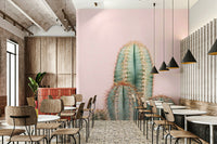 Subtle cactus wall mural in soft neutral palette


