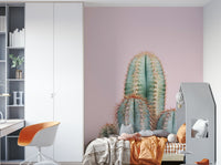 Desert-inspired mural with soft pink cacti


