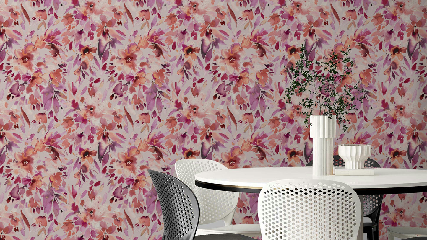 Blush coral floral tropical wallpaper design

