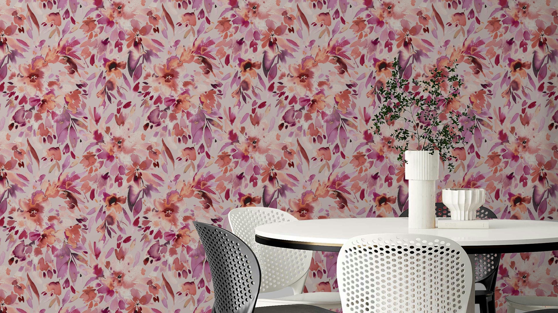 Blush coral floral tropical wallpaper design

