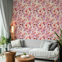 Blush and coral artistic wallpaper with florals

