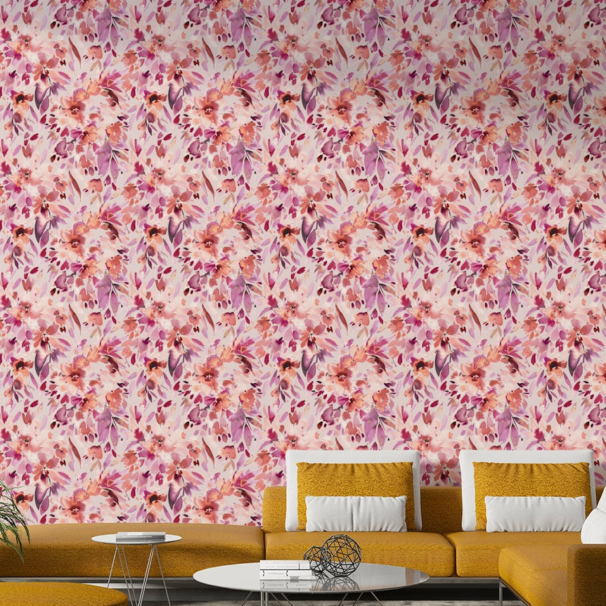 Watercolor-style coral blooms on tropical mural

