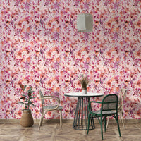 Artistic blush floral print on tropical wallpaper

