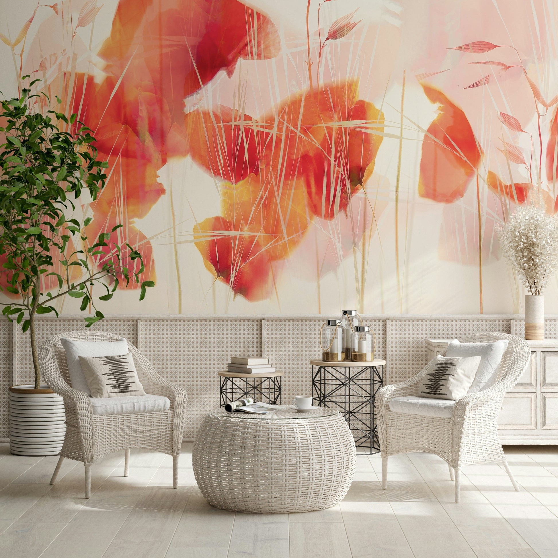 A classic floral wallpaper for walls with a romantic theme.

