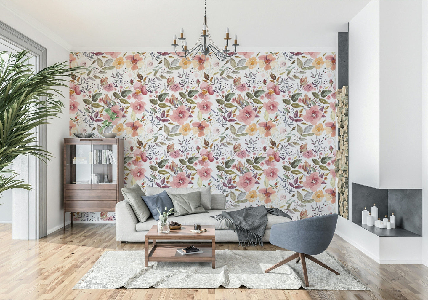 Sophisticated Blush Bloom Echo wallpaper floral accent piece.
