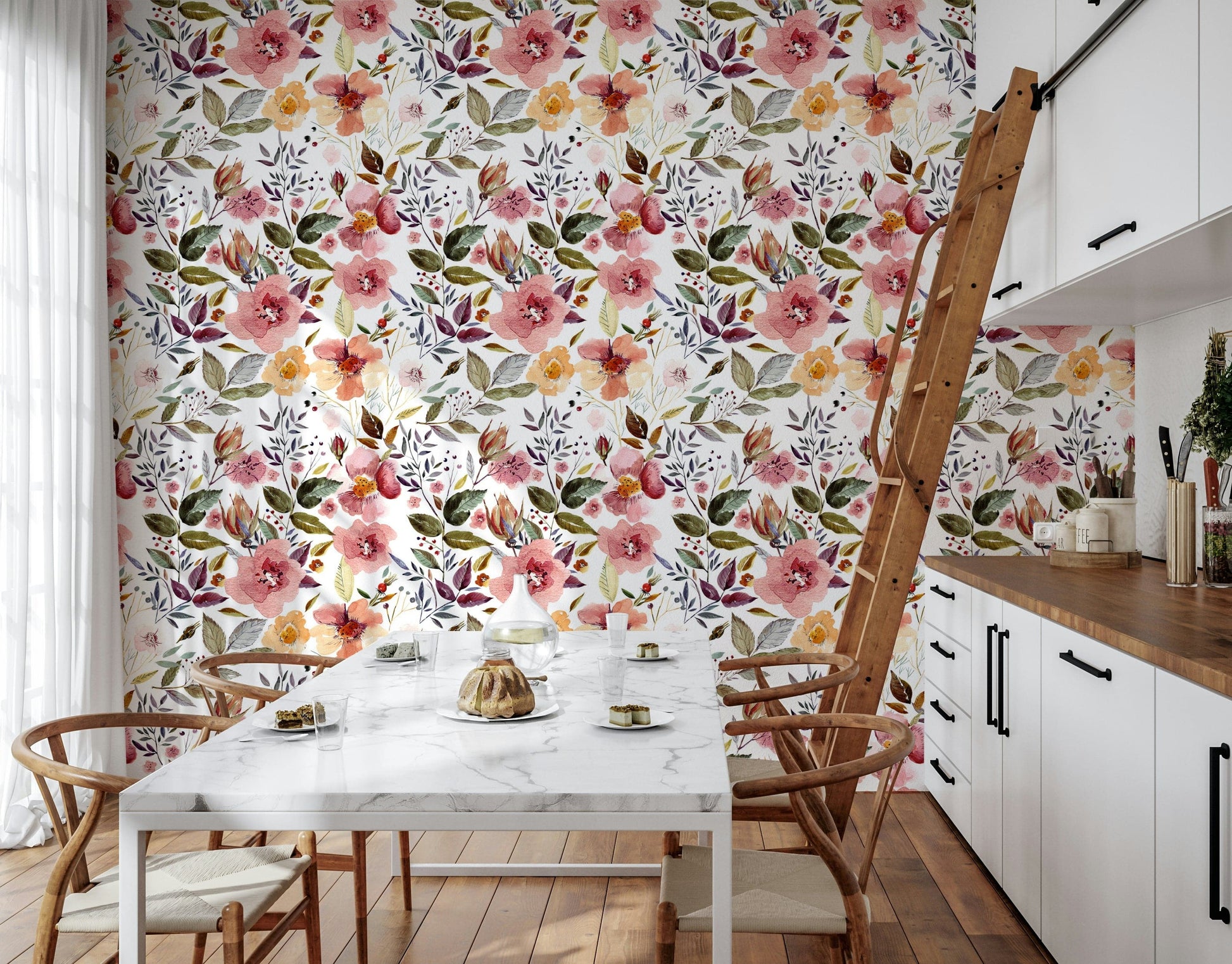 Premium Blush Bloom Echo vinyl wall covering subtle beauty.