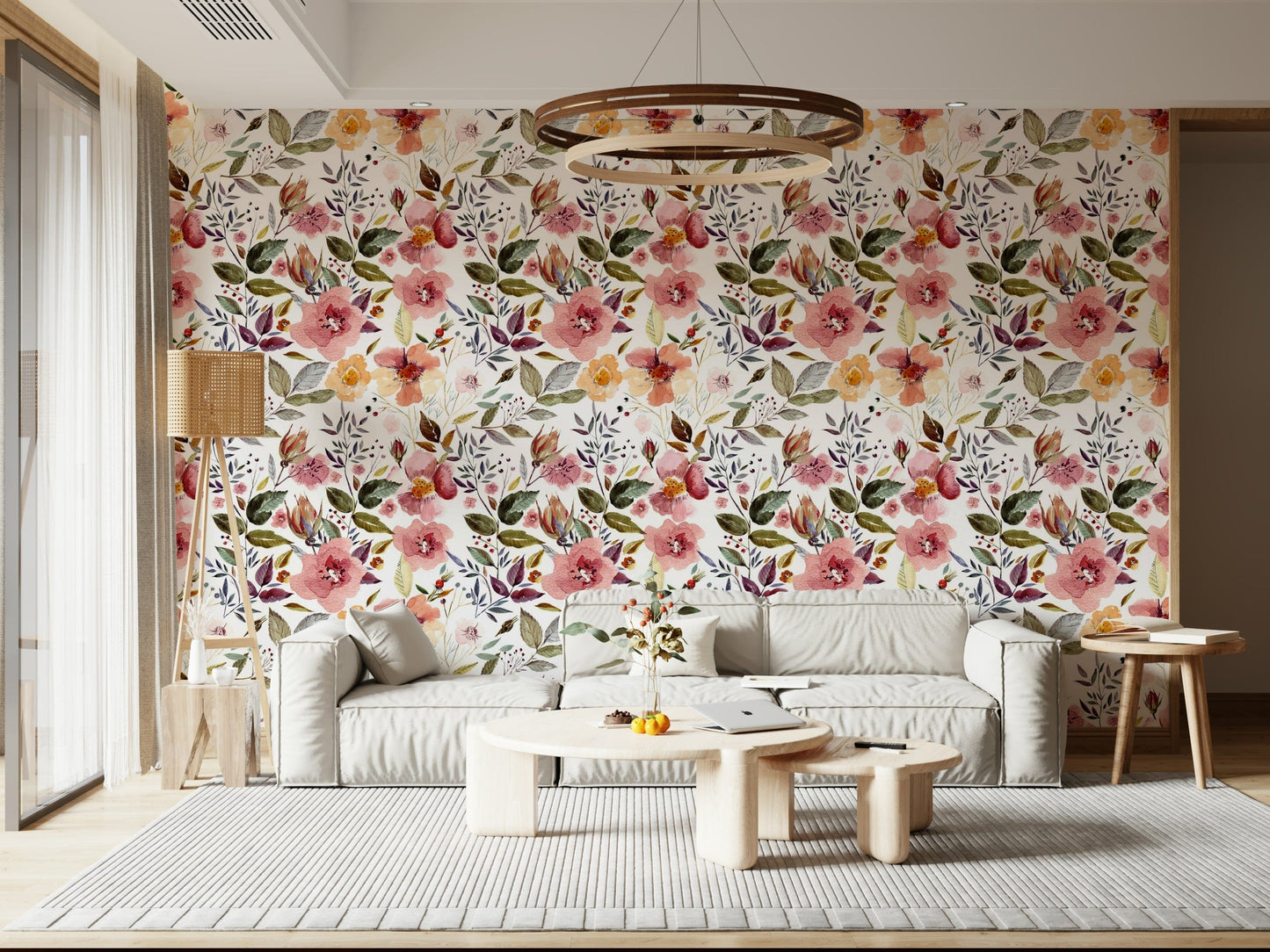 Elegant peel and stick wallpaper Blush Bloom Echo vintage florals.