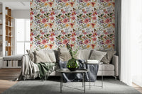 Artistic peel and stick wallpaper Blush Bloom Echo painting style.