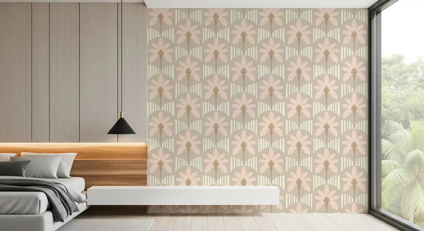 Papier peint à franges et rayures blush