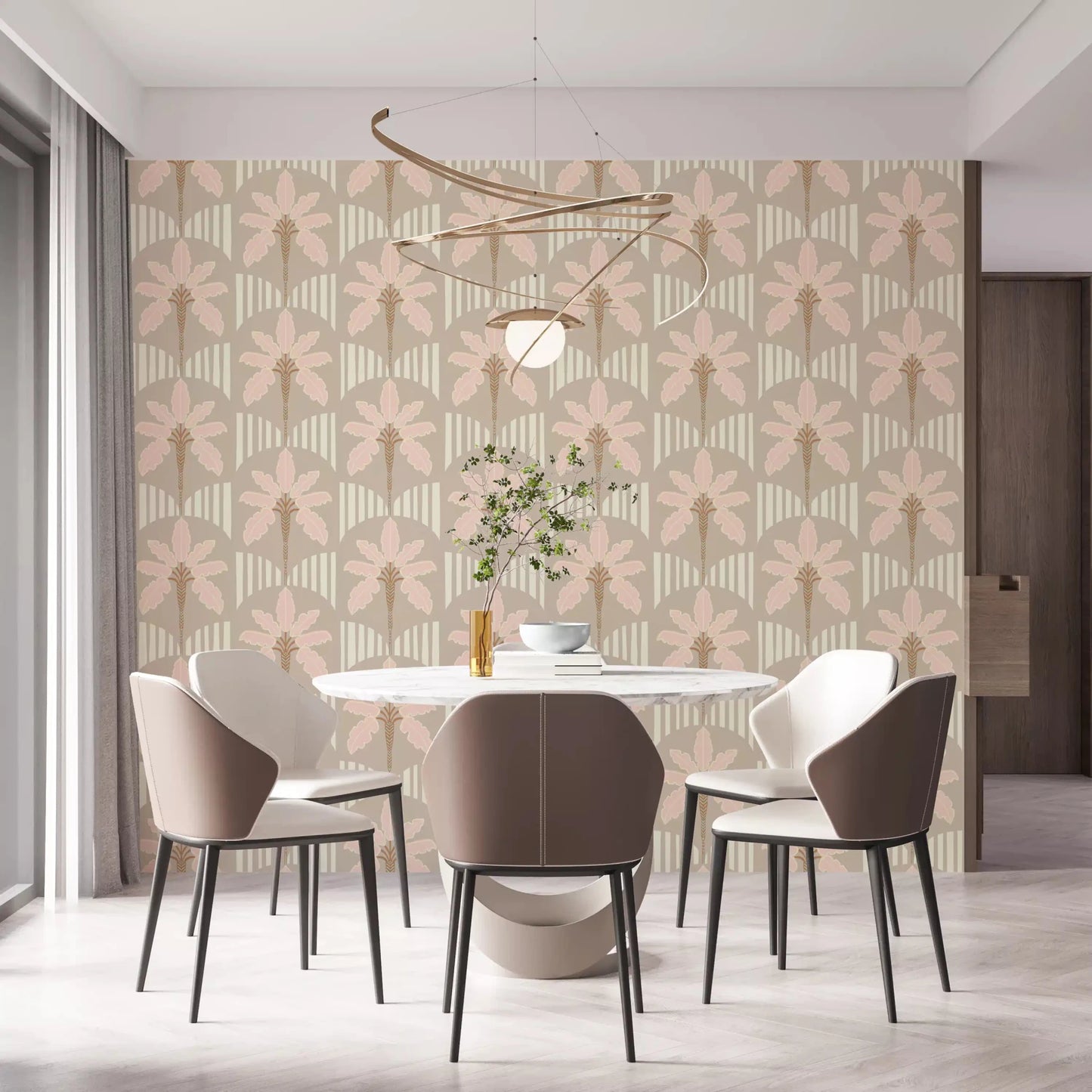 Papier peint à franges et rayures blush