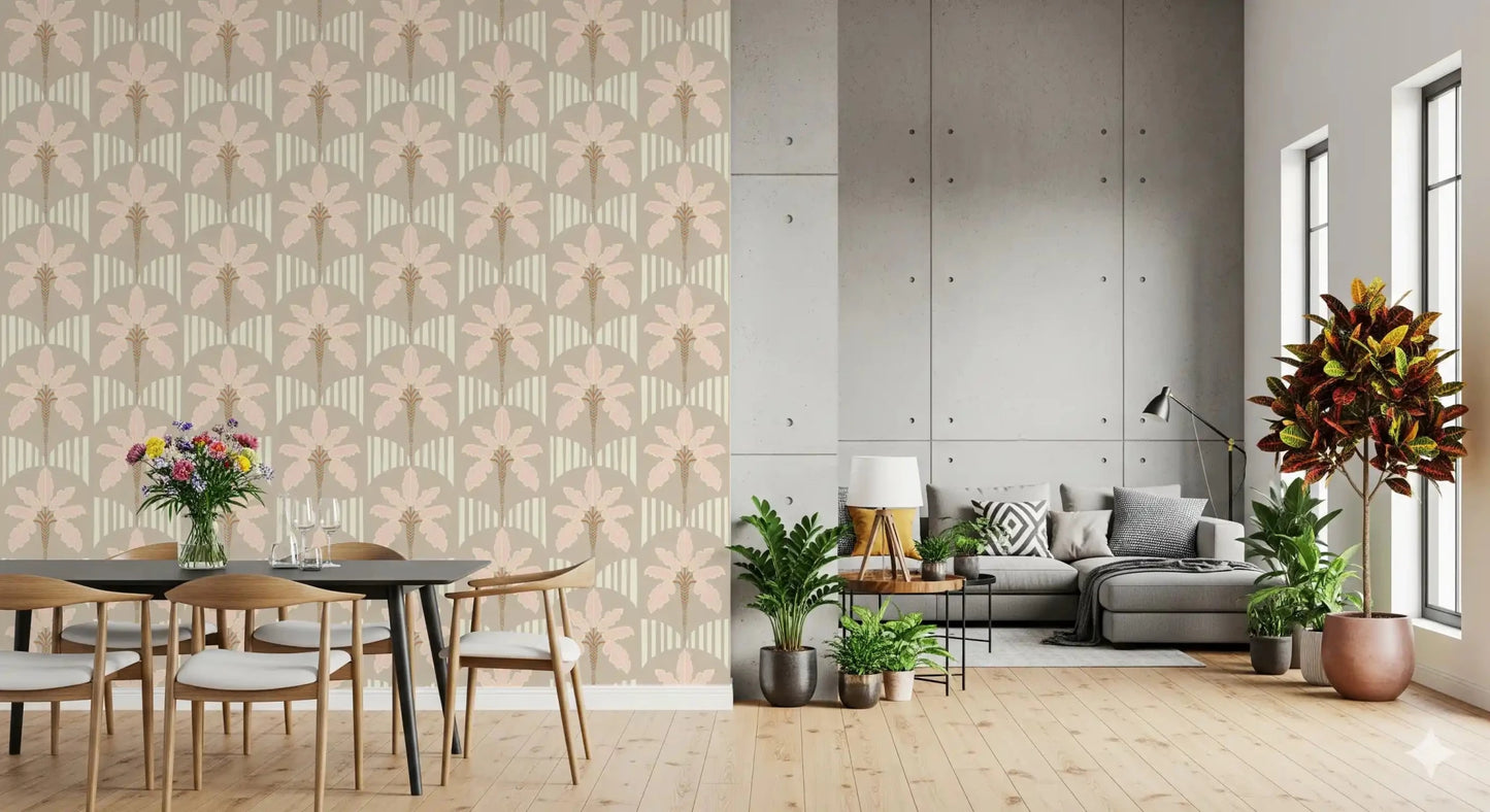 Papier peint à franges et rayures blush