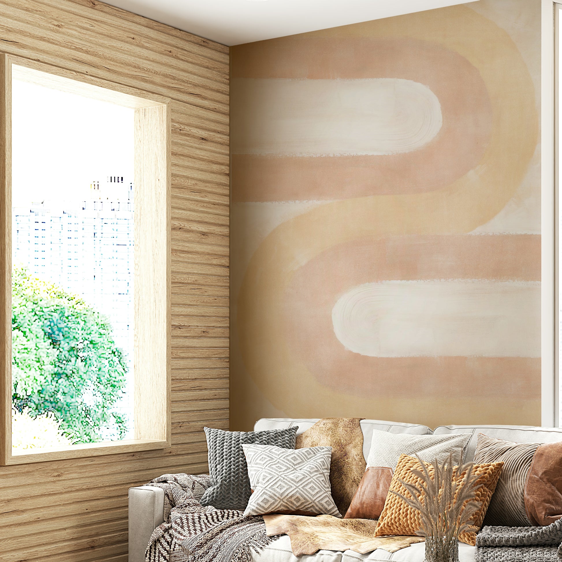 Blush and beige horizon wall mural

