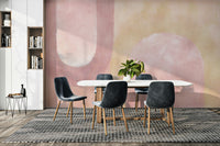 Elegant blush abstract wall covering in bedroom

