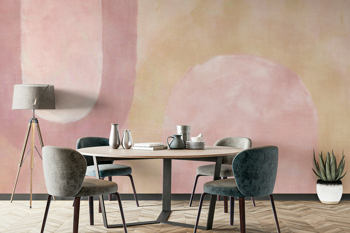 Modern wall design with blush hues artwork

