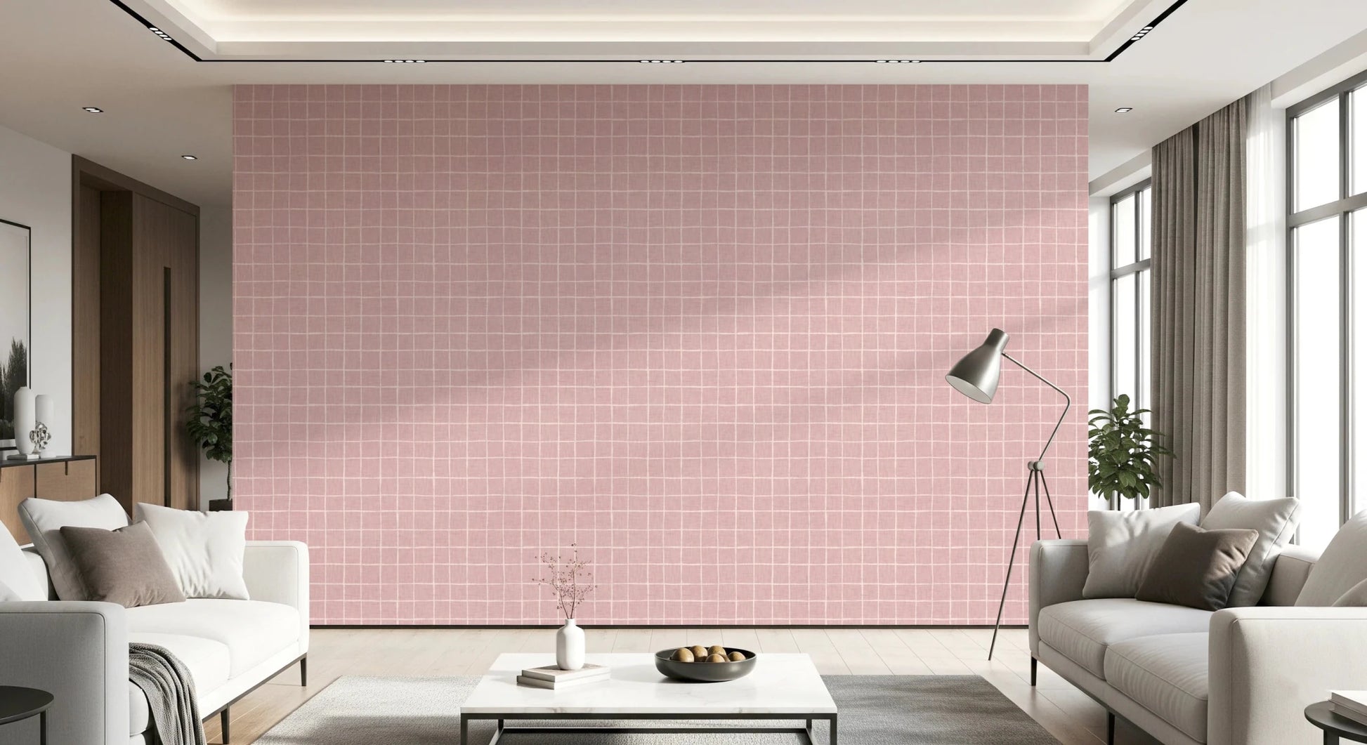 Blush Linen Grid Wallpaper⁠