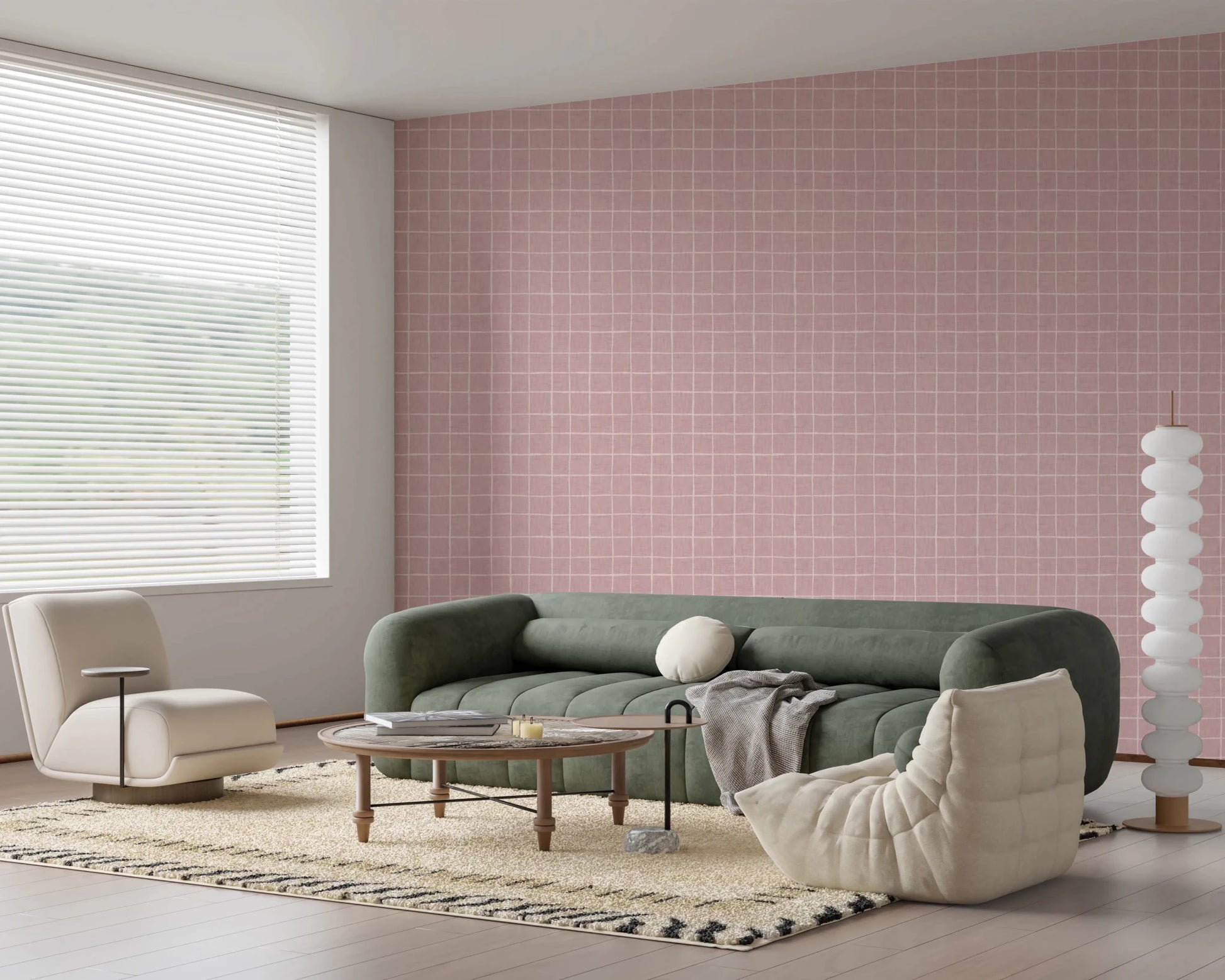 Blush Linen Grid Wallpaper⁠