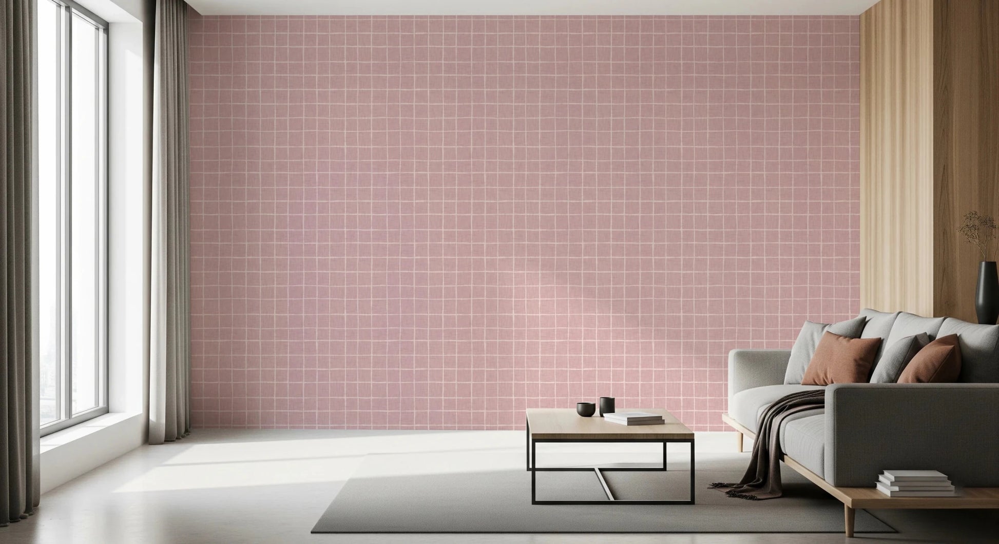 Blush Linen Grid Wallpaper⁠