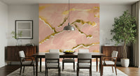 Luxe Blush and Gold Veins Wall Mural – Contemporary marble-inspired mural featuring soft pink marble layers with gilded accents.
