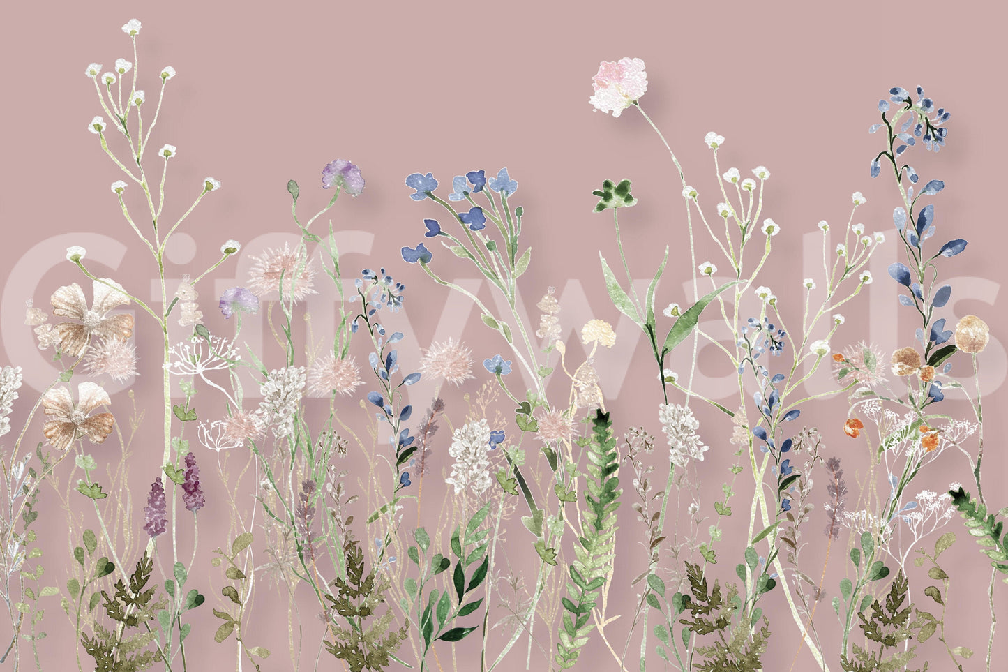A dreamy wallpaper showcasing delicate wildflowers and leaves blending into a blush background.