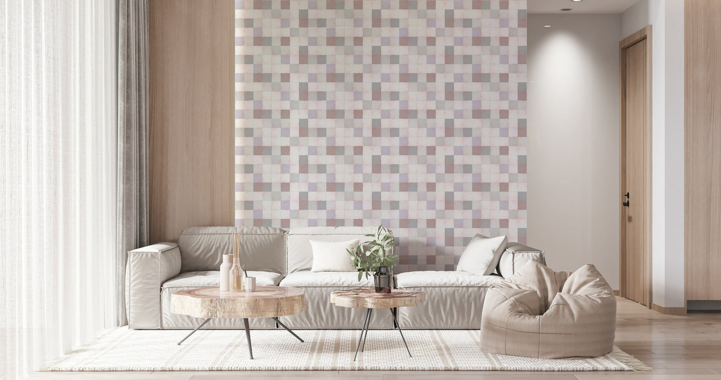 Soft Mosaic Tiles – Blush Beige-GreyBlue Wallpaper⁠