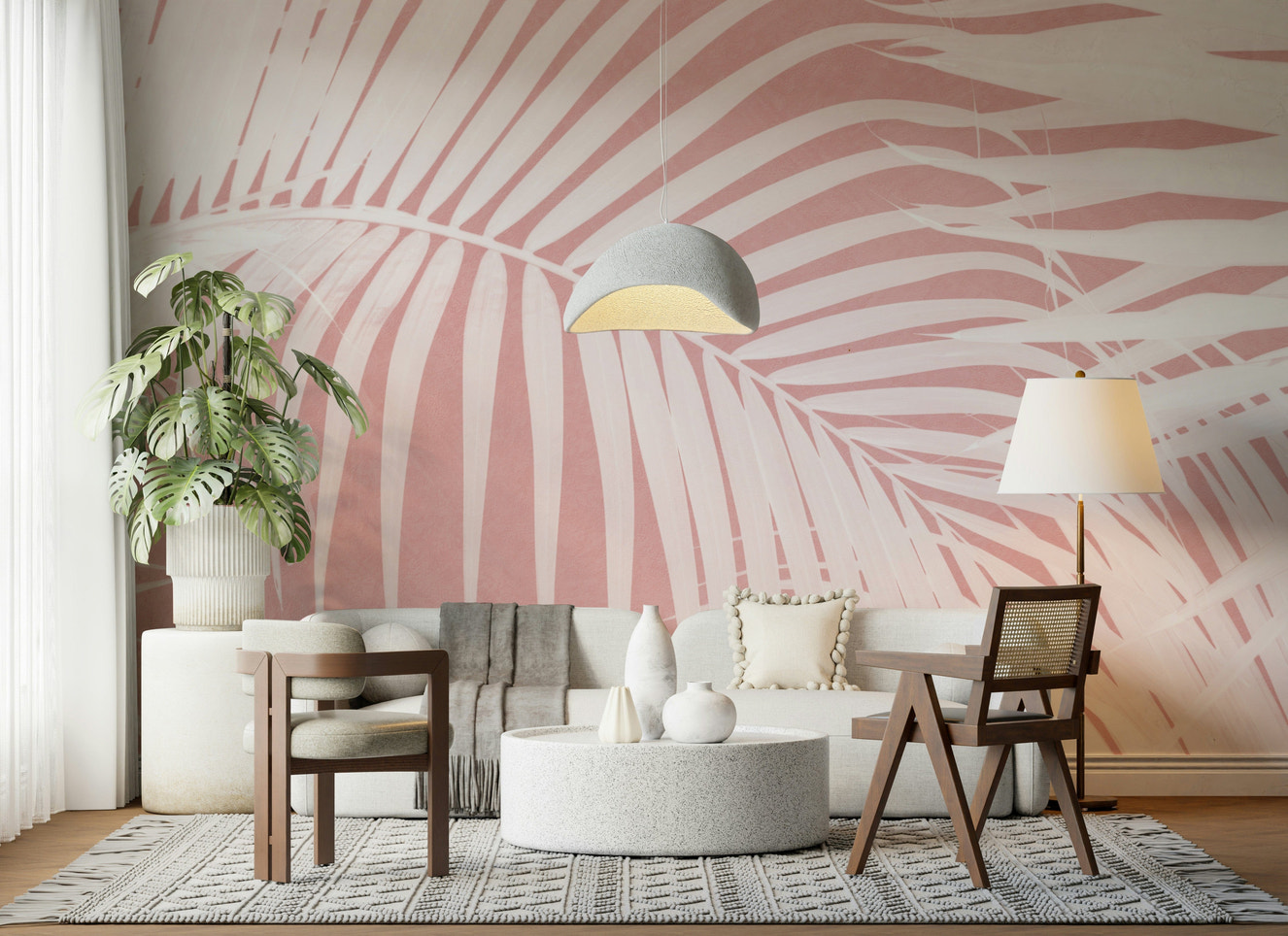 A serene tropical foliage wall mural for vibrant decor.

