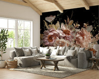 An elegant wall mural with blush peonies.