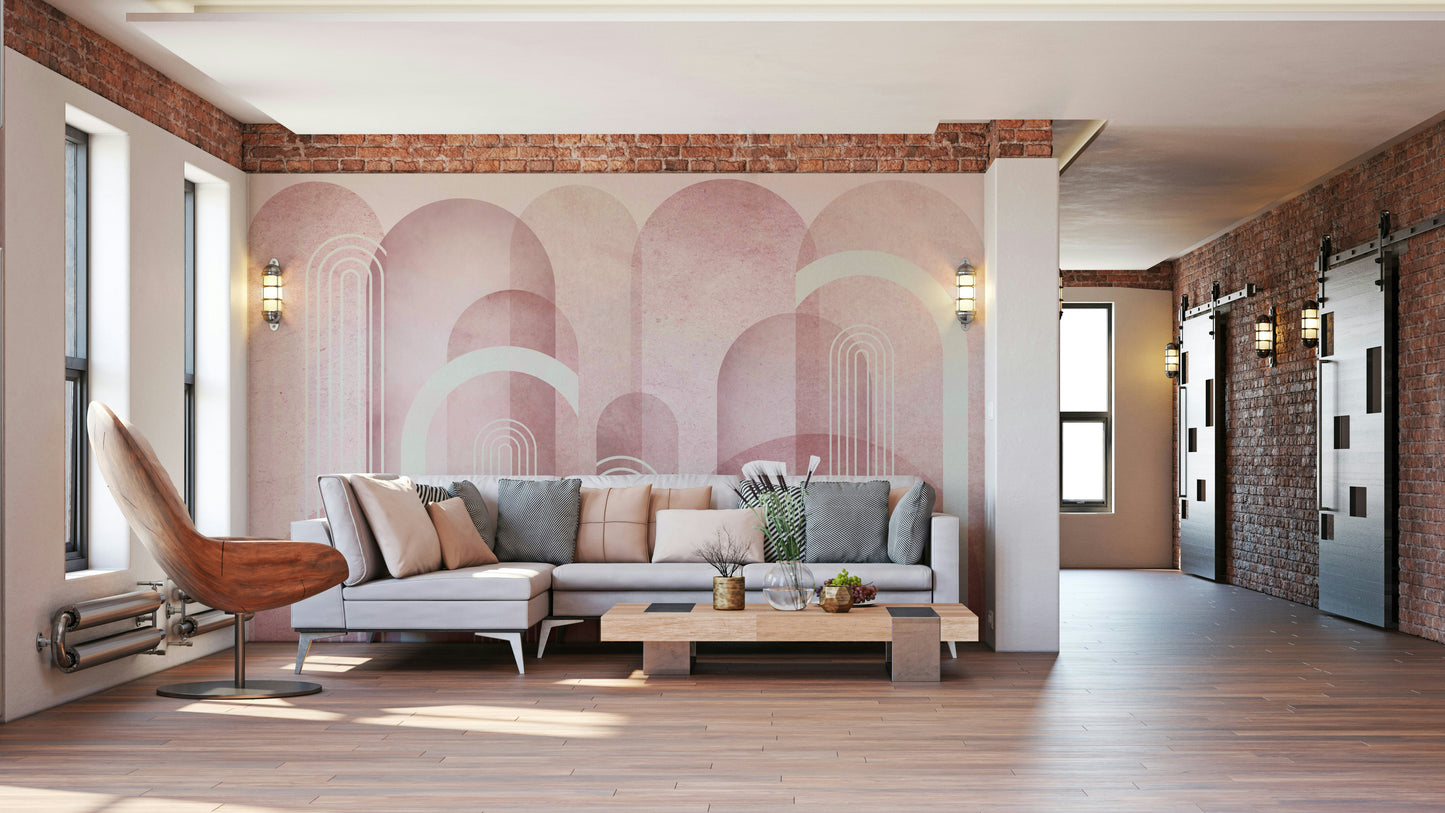 Elegant Blush Pink Archways wall mural for living rooms

