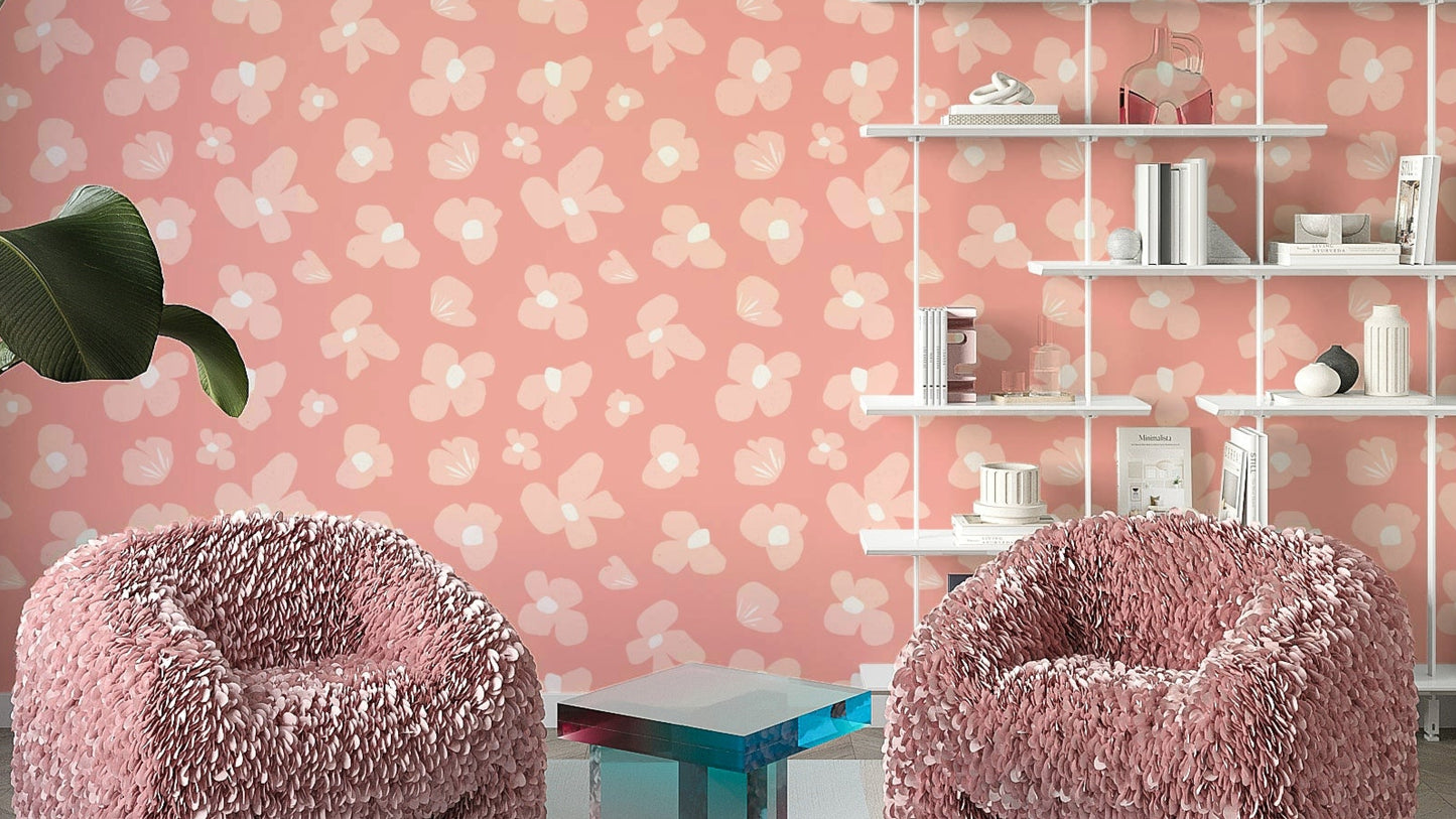 Blush pink wallpaper featuring blooming flowers

