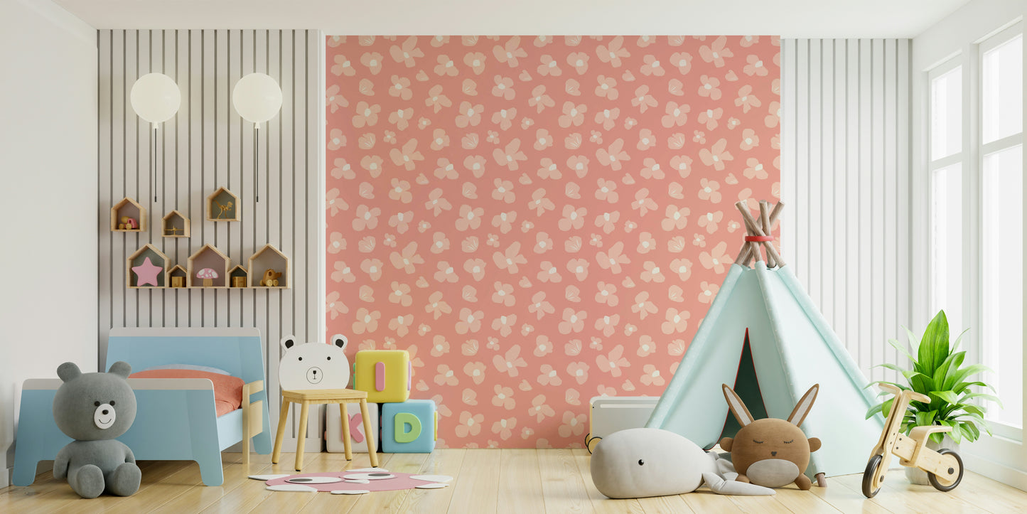 Gentle pink floral wallpaper for living spaces

