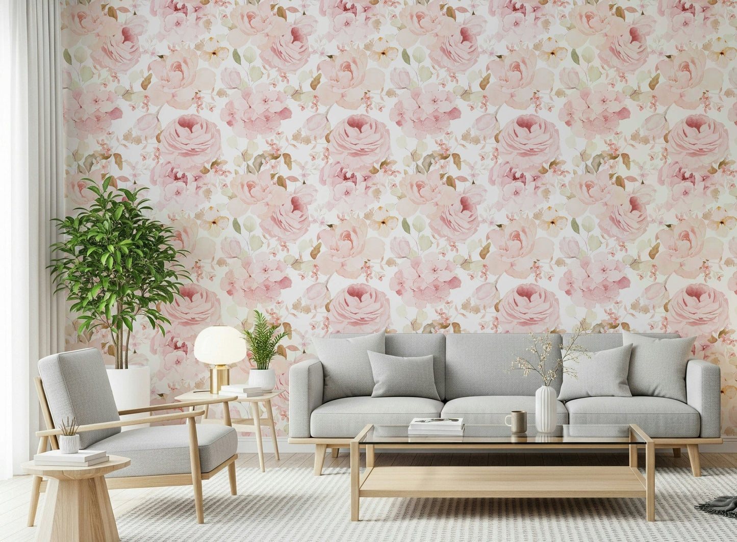 Blush Rose Summer Garden wallpaper for walls