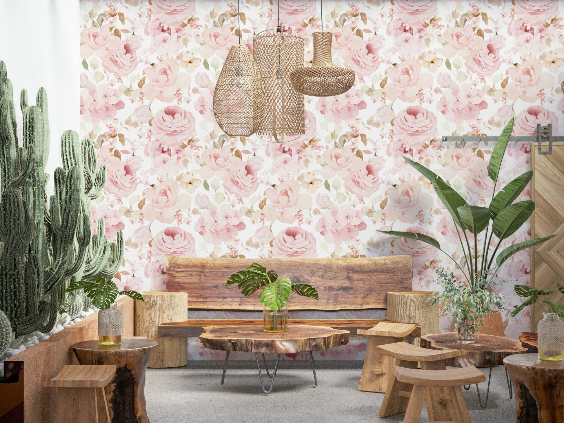 Romantic blush wallpaper paper Blush Rose Summer Garden