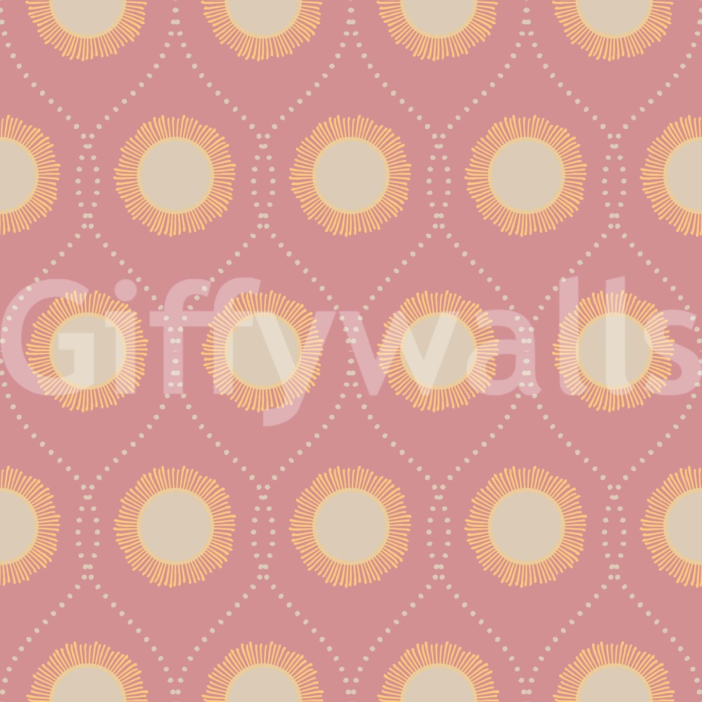 Vintage Sunburst inspired blush wallpaper Repeated graphic sun motif.