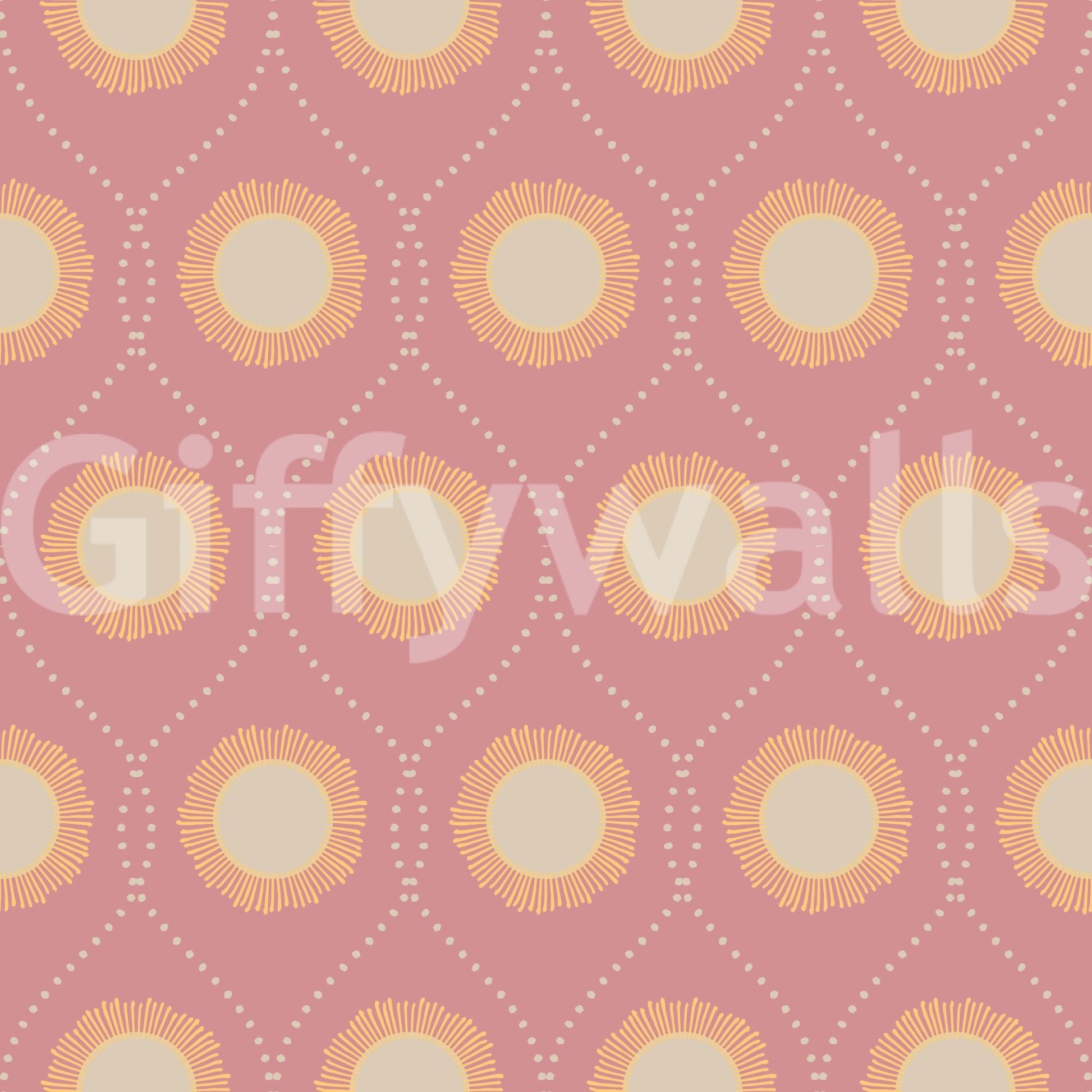 Vintage Sunburst inspired blush wallpaper Repeated graphic sun motif.