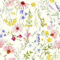 Meadow floral wallpaper for reading corner, blush tones with fine wildflowers