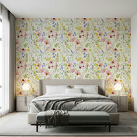 Blush Wildflower Meadow Wallpaper for office, soft pink flowers as calm backdrop
