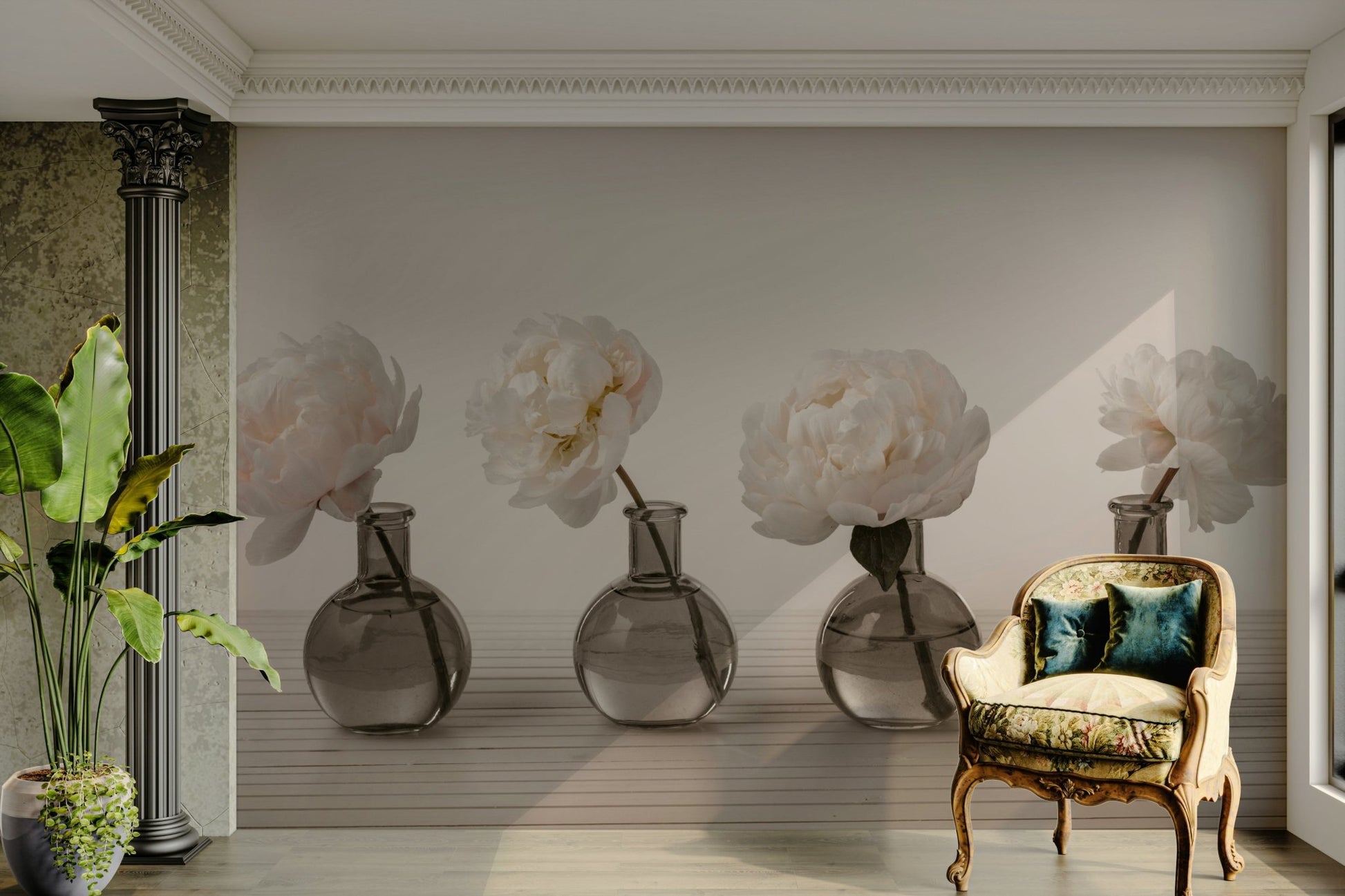 The print captures fine details of the petals, water, and the wood grain.

