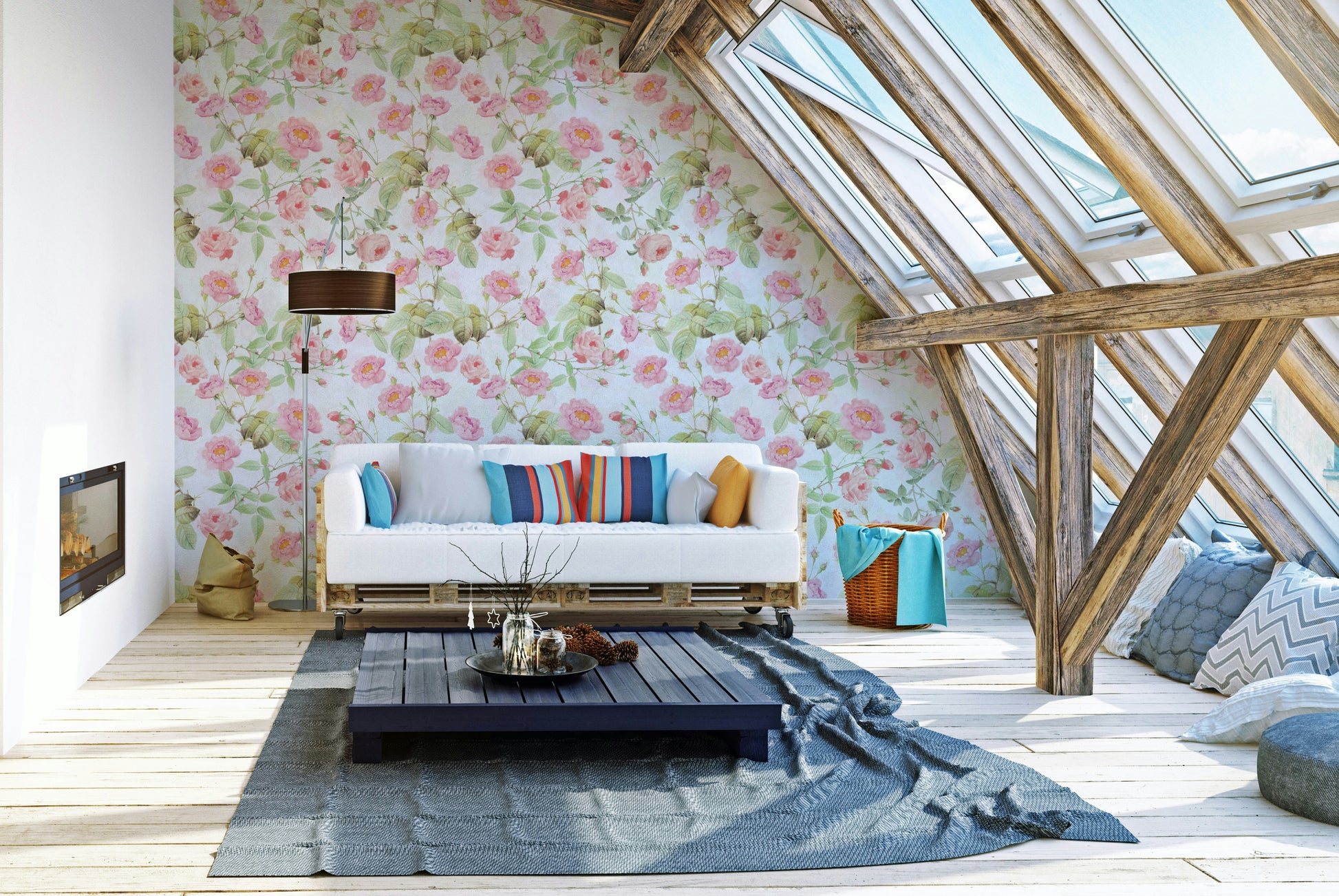 Peel and stick floral wallpaper with soft roses

