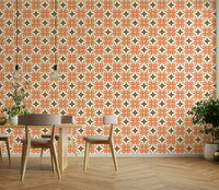 Stylish geometric tile wallpaper with earthy orange tones.

