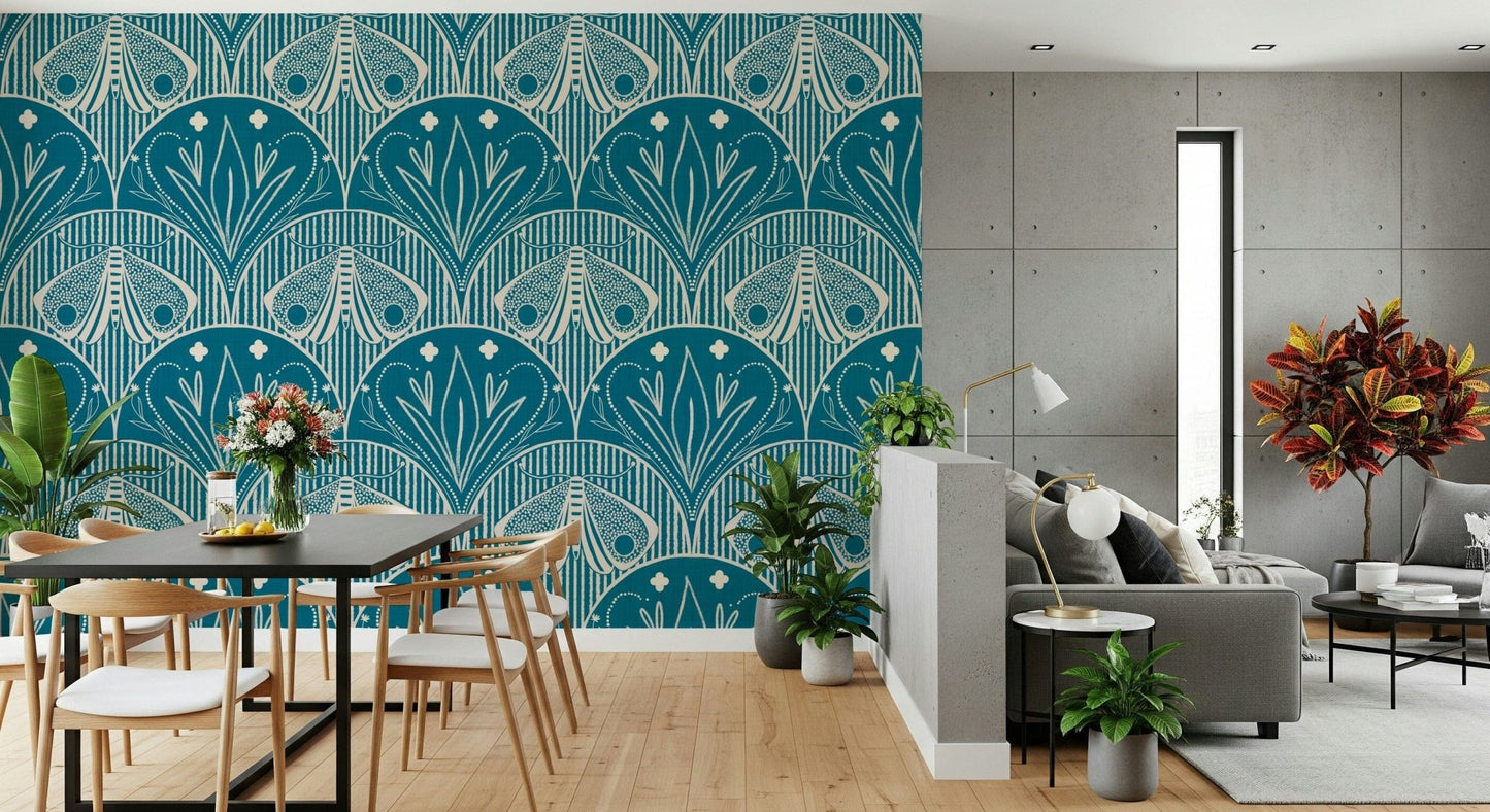 Vibrant Boho Art Nouveau wall mural elegant insect design bold backdrop.
