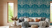 Elegant Scallop Butterfly Floral wallcovering stylized repeating insect pattern.
