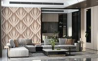 Earthy wallpaper mural with organic bohemian motifs in soft cream and subtle rust accents.