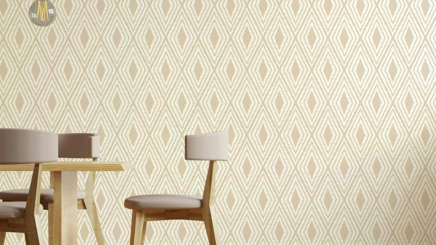 Beige harlequin wallpaper in tribal style

