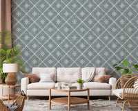 Boho Dotted Lattice Grunge Calming Blue Wallpaper⁠