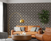 Boho Dotted Lattice Grunge Dark Bark Wallpaper⁠