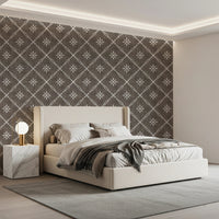 Boho Dotted Lattice Grunge Dark Bark Wallpaper⁠