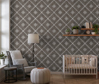 Boho Dotted Lattice Grunge Dark Bark Wallpaper⁠