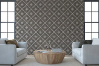 Boho Dotted Lattice Grunge Dark Bark Wallpaper⁠