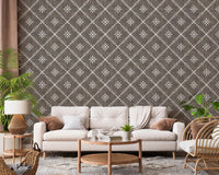 Boho Dotted Lattice Grunge Dark Bark Wallpaper⁠