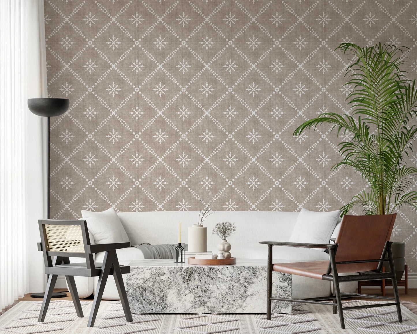 Boho Dotted Lattice Grunge Earthy Beige Wallpaper⁠